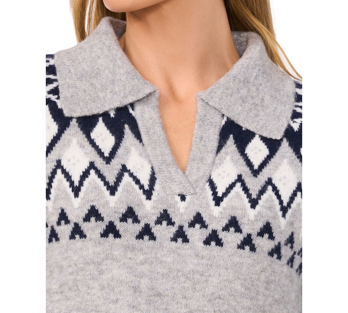Shop Cece Women's Collared Fair Isle Sweater In Light Heather Grey