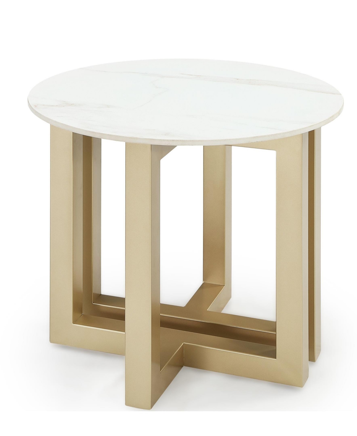 Macy's Emila 24" Round Sintered Stone Mix And Match End Table In Stone White,champagne