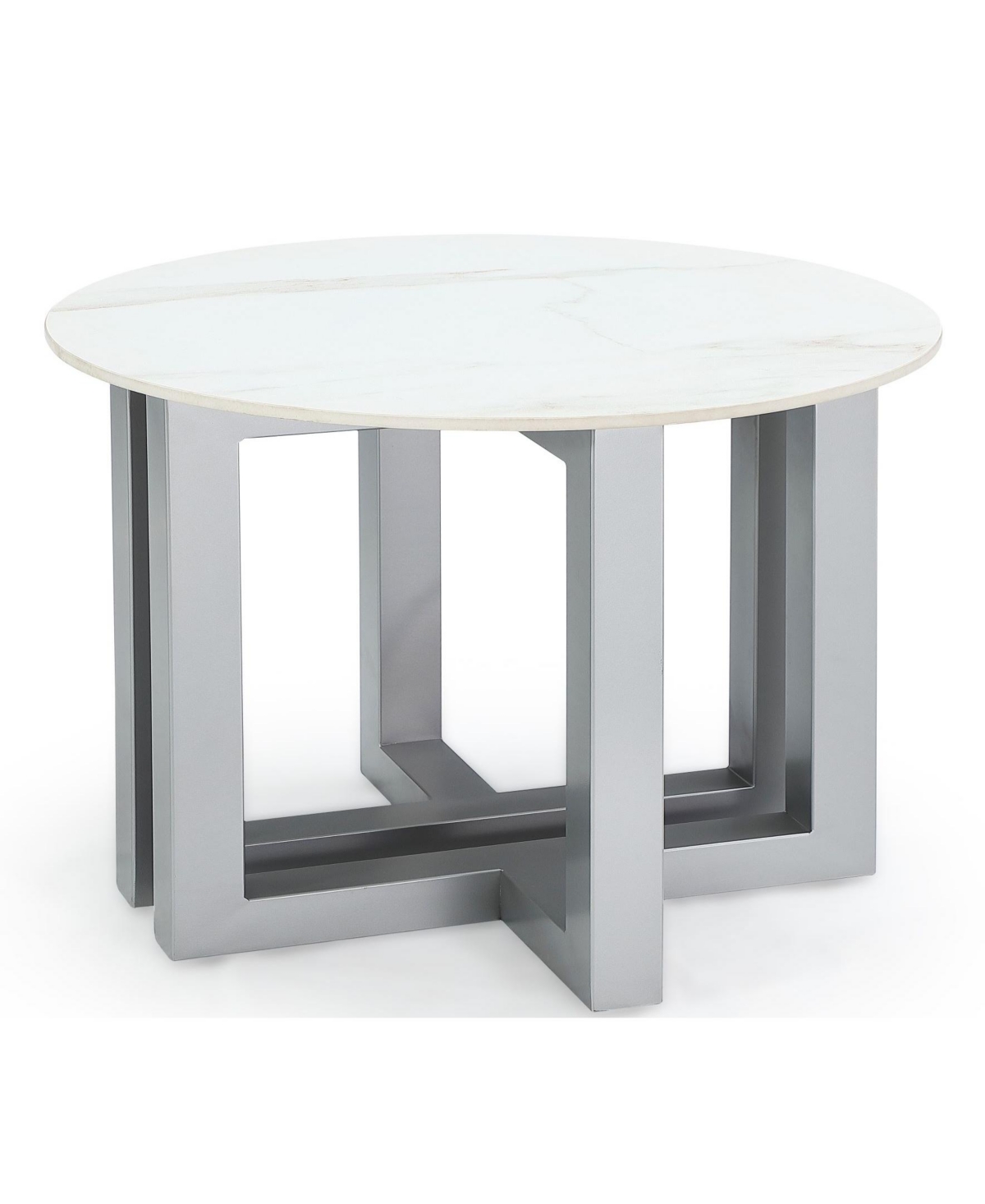 Macy's Emila 24" Round Sintered Stone Mix And Match End Table In Stone White,silver Sky