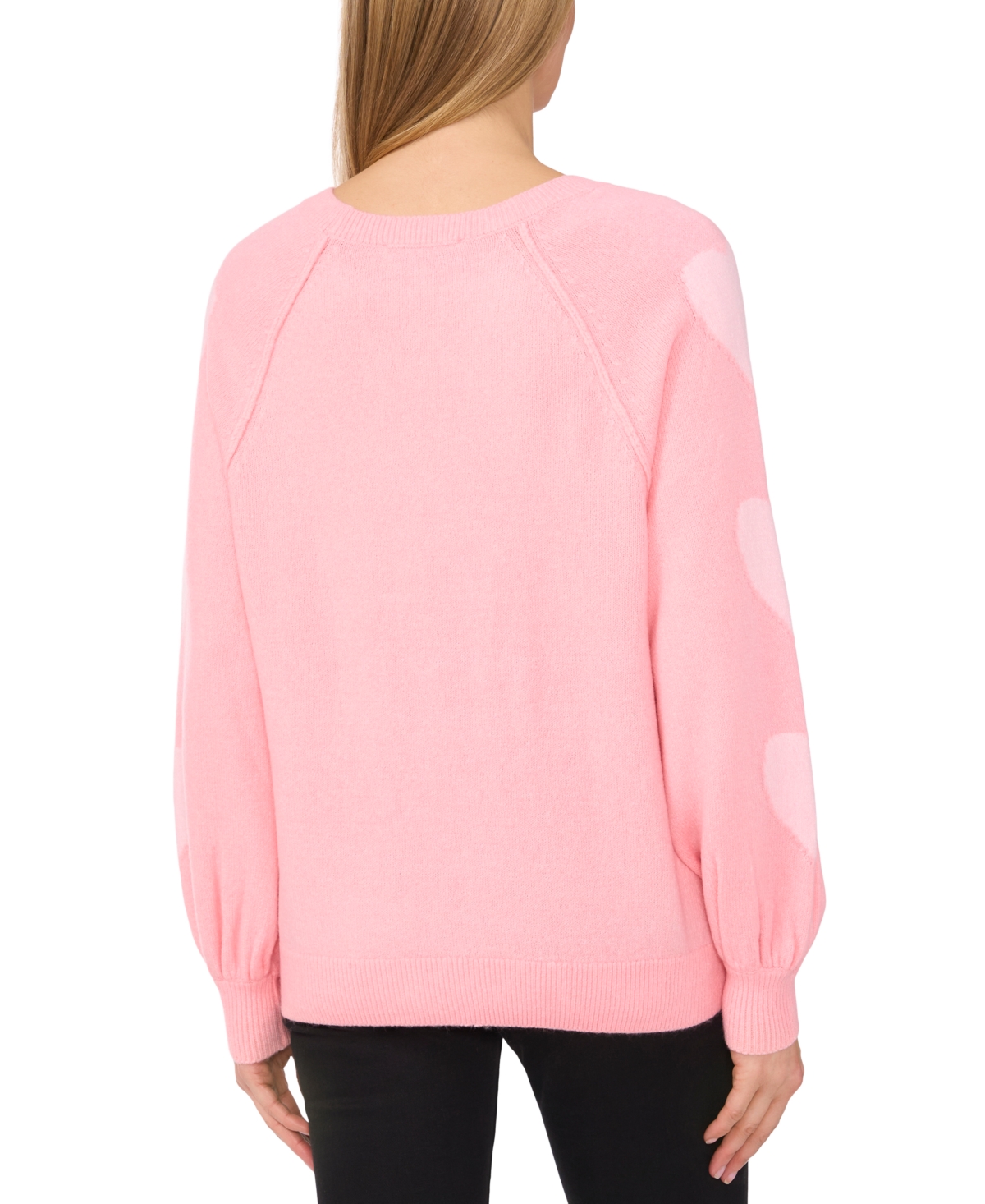 CeCe Women's Heart-Print Raglan Sleeve Crewneck Sweater