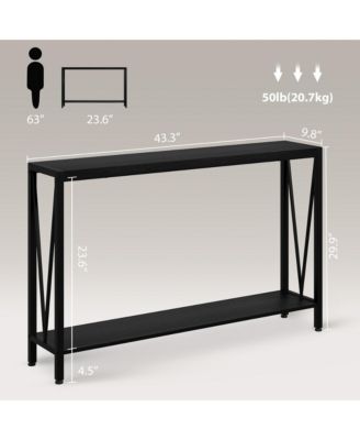 Console Table, 2-Tier Entryway Table with Storage, Narrow Sofa Table with V Design, 43" Industrial Console Table