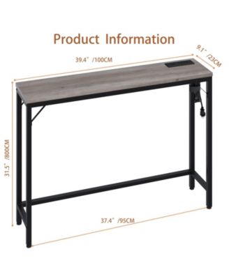 Console Table with Power Outlets & USB Ports, Narrow Sofa Table with Charging Station