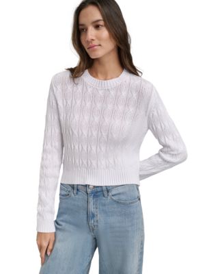DKNY Jeans - Women's Long-Sleeve Cotton Cable-Knit Crewneck Sweater
