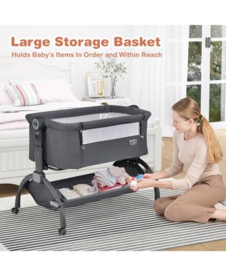 3-in-1 Portable Baby Bassinet Bedside Sleeper Cradle with Mattress& Storage Basket