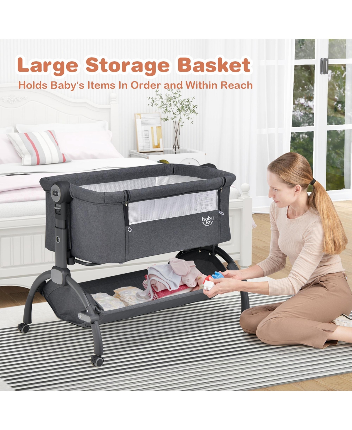 Costway 3-in-1 Portable Baby Bassinet Bedside Sleeper Cradle with Mattress& Storage Basket