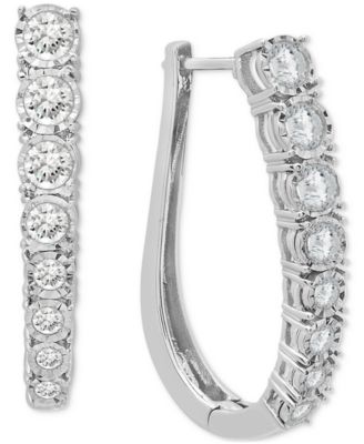 Macy's - Diamond Elongated Hoop Earrings (1 ct. t.w.) in Sterling Silver