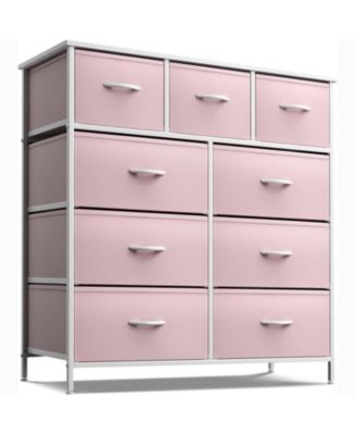 9 Drawers Dresser - Furniture Storage for Bedroom, Closet, Office Organization - Steel Frame, Wood Top, Fabric Bins
