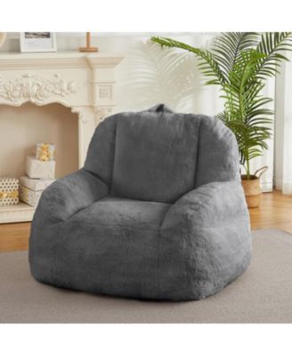 Giant Bean Bag Chair, Faux Fur Stuffed Bean Bag Couch with Filler, Bean Bag Chair for Adults, Big Lazy Sofa Floor Sofa with Handle, Large Living Bean Bag