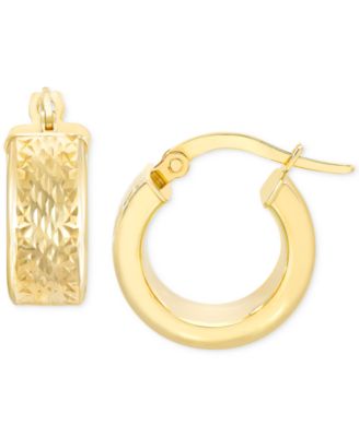 Polished Diamond Cut Extra-Small Huggie Hoop Earrings in 14k Yellow Gold, 3/8"