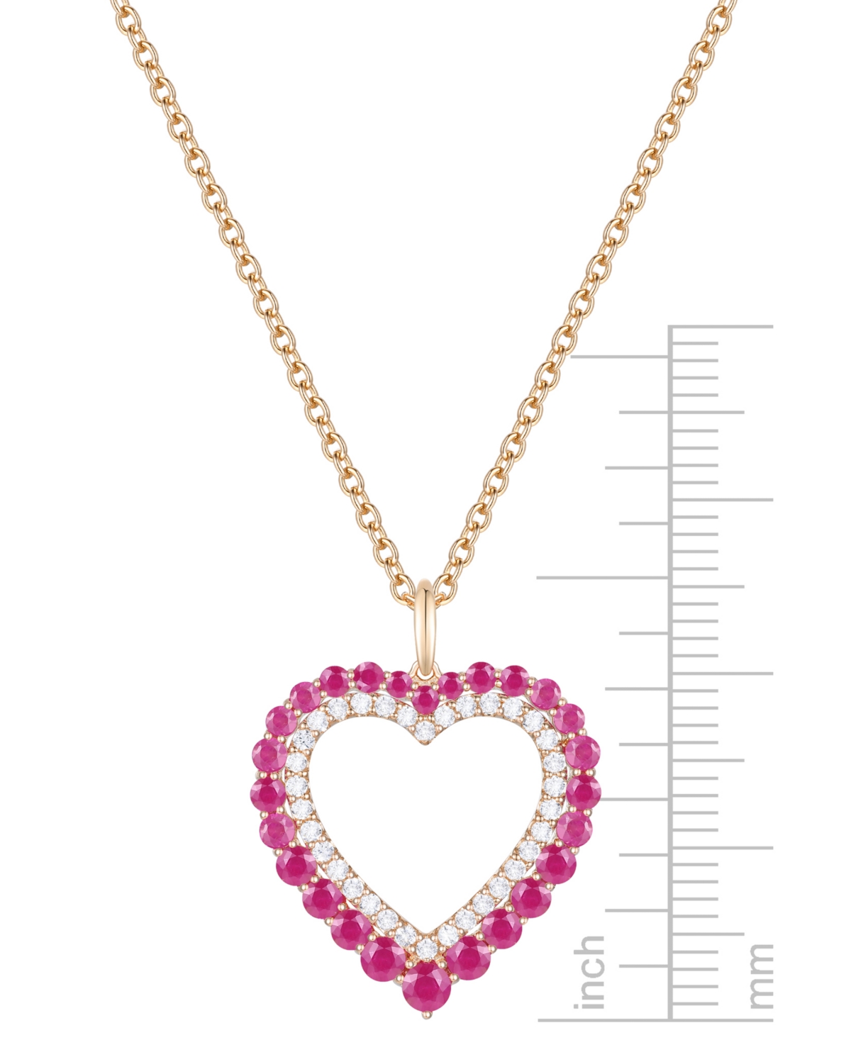 Macy's Ruby (1-1/4 Ct. T.w.) & Diamond (1/4 Ct. T.w.) Heart 18" Pendant Necklace In 14k Gold In Ruby