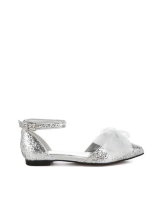 Clarice Sheer Bow Detail Glitter Flat Sandals
