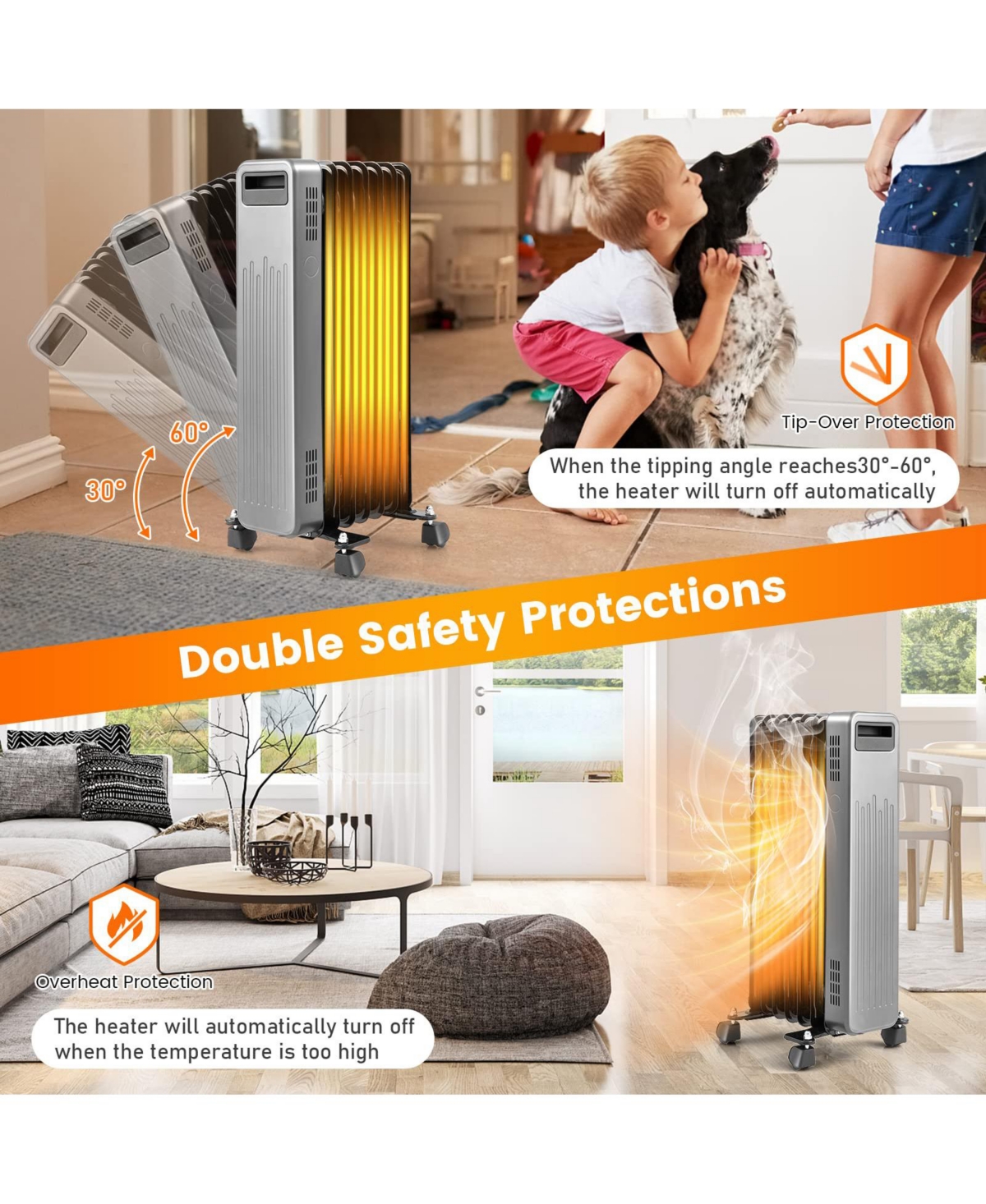 Sugift 1500W Portable Oil-Filled Radiator Heater for Home and Office