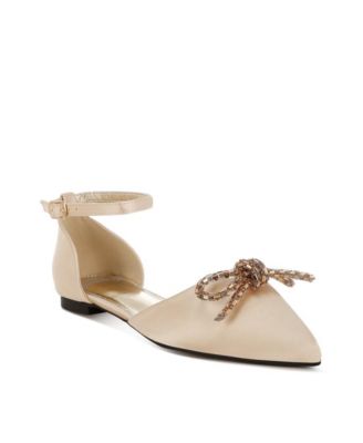 Simina Rhinestone Detail Bow Flat Sandals