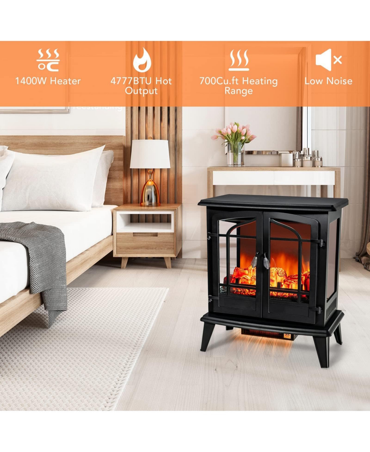 Sugift 25 Inch Freestanding Electric Fireplace Heater with Realistic Flame effect