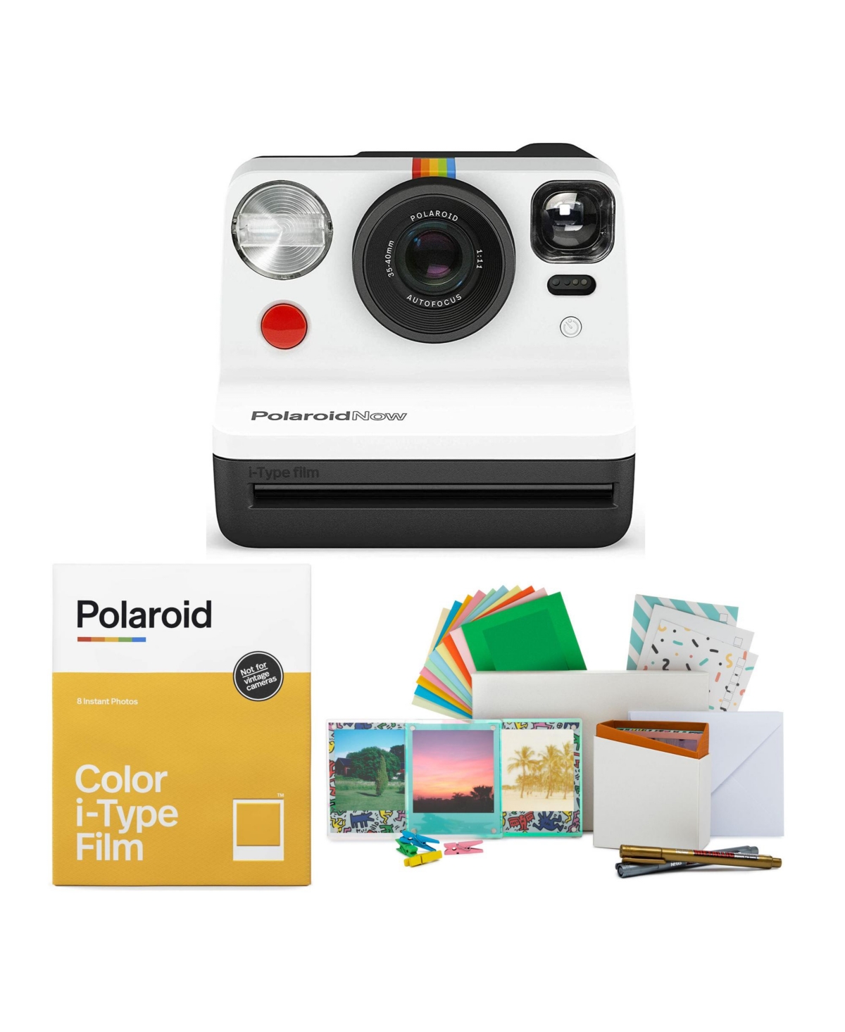 Polaroid Originals Now i-Type Instant Film Camera (Black and Bundle - White