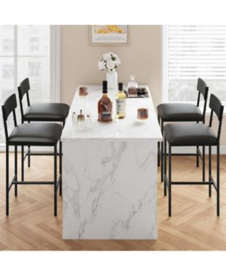 Bar Stools Set of 4, Kitchen Bar Stools with Footrest, 25.5 Inches Upholstered Bar Chairs with Back, 4 Counter Height Barstools for Counter Bar