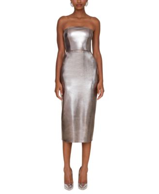 chinese dress ladies Asymmetrical Pleated Tube Faux Leather Dress Large main image 1