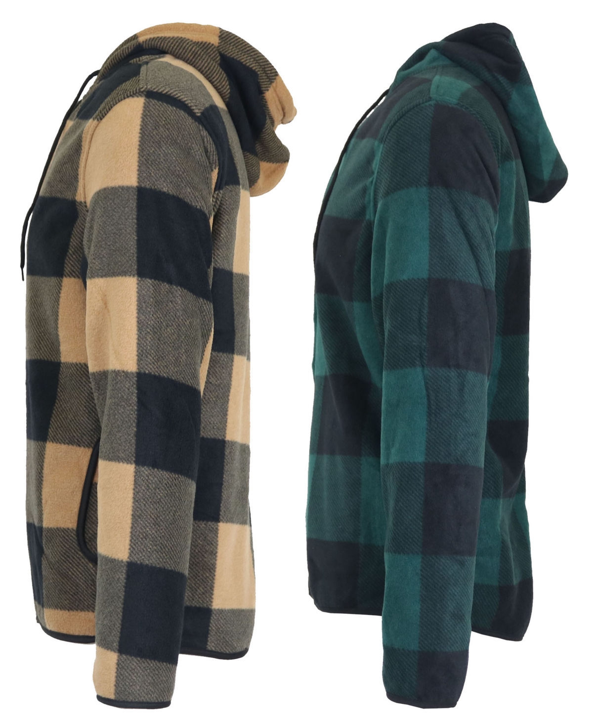 Galaxy By Harvic Men's Modern Fit Heavyweight Polar Fleece Plaid Hoodie with Sherpa Lining-2 Pack -/ Grass Green
