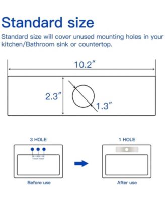 Sink Hole Cover Matte Black 10 Inch 1 or 3 Hole Long Rectangle Cover Deck Plate Faucet Escutcheon for Bathroom or Kitchen Vanity Sink Faucet Stainless Steel,Leed-Free