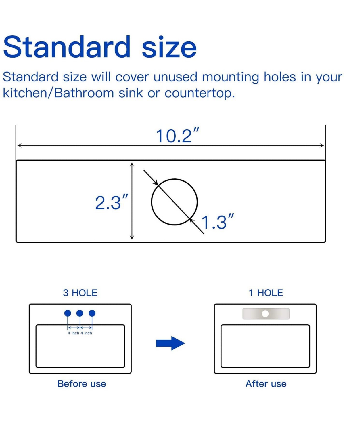 Greenspring Sink Hole Cover10 Inch 1 or 3 Hole Long Rectangle Cover Deck Plate Faucet Escutcheon for Bathroom or Kitchen Vanity Sink Fauc