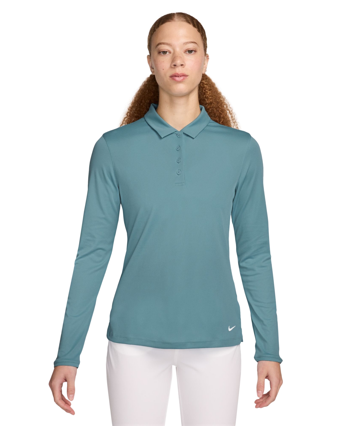 Women's Dri-fit Victory Women's Long-Sleeve Golf Polo - Denim Turq/White