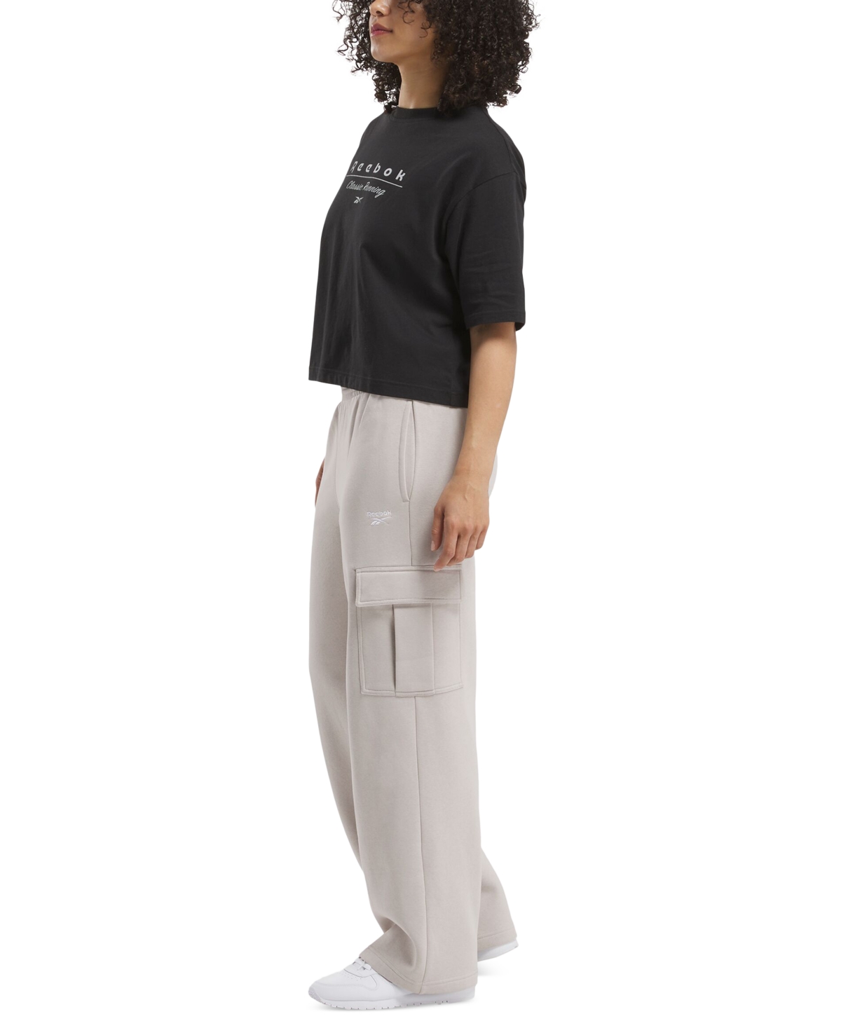 REEBOK WOMEN'S IDENTITY MID-RISE FLEECE CARGO SWEATPANTS 