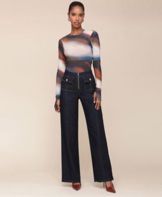 Printed Mesh Top & Wide-Leg Jeans