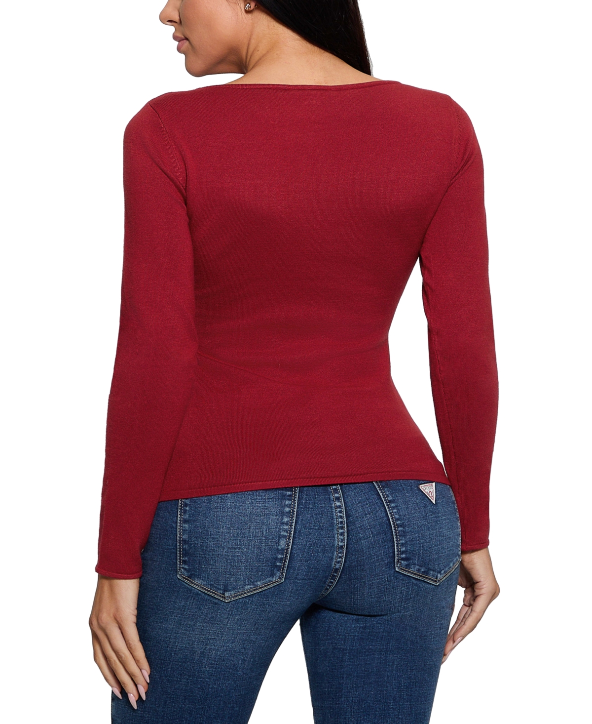 GUESS WOMEN'S ELIZA RHINESTONE-LOGO BOAT-NECK SWEATER 