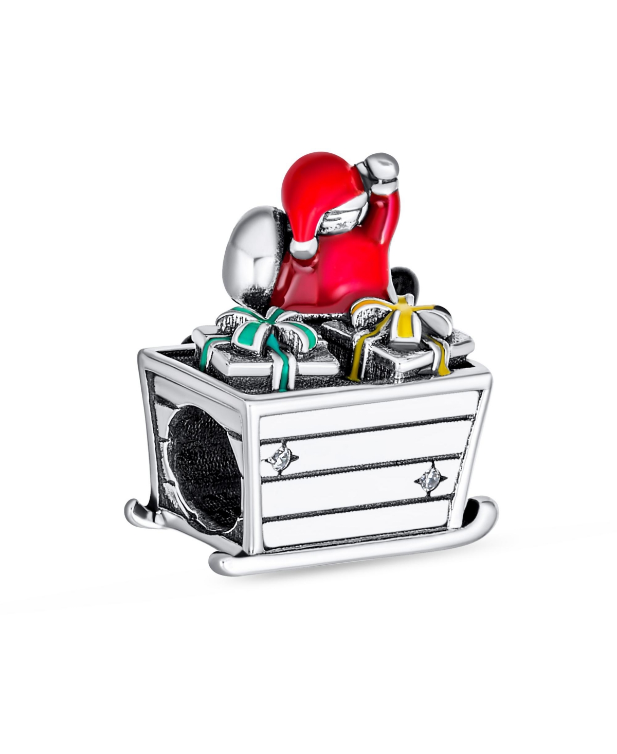 Bling Jewelry Christmas Charm Bead Santa Hat & Sled Sterlingfor Bracelet - Silver