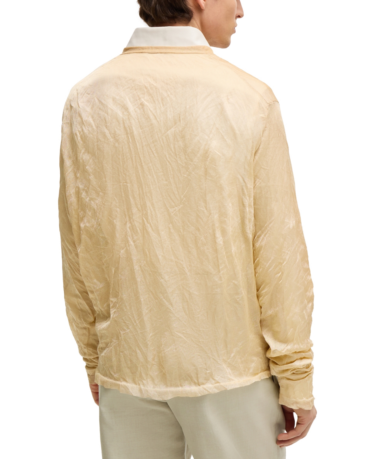 Shop Hugo Boss Boss By  Men's Crinkled Knit V-neck Sweater In Open Beige