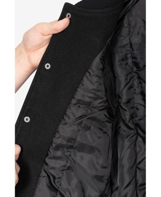 Boy's Wool Varsity Bomber Jacket With Grainy PU Sleeves