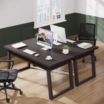 Home Office Executive Desk: 55 Inches Wooden Computer Desk with Drawer, Mid-Century Modern Study Writing Table