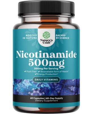 Vitamin B3 Niacinamide 500mg Capsules, Mitochondrial Energy and Potent Skin Supplement, Flush Free Niacin Supplement, 60ct