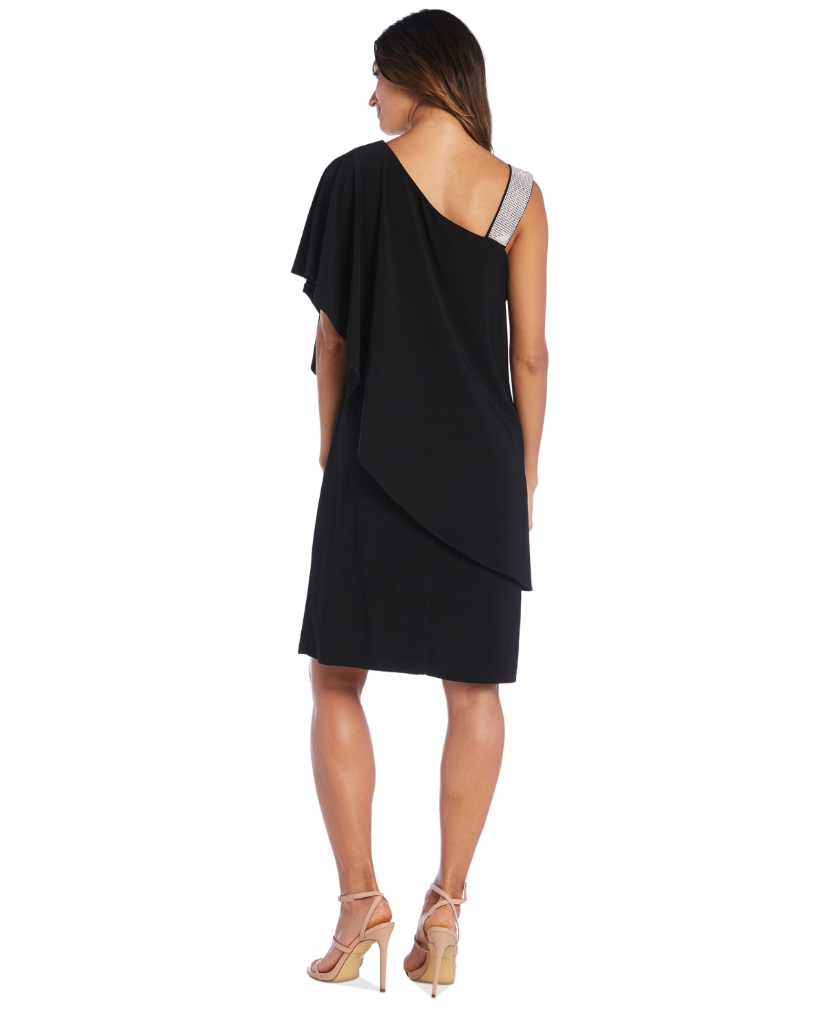 R & M Richards One-Shoulder Rhinestone-Embellished Dress