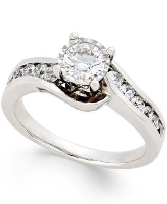 TruMiracle® Diamond Swirl Bypass Engagement Ring (1 ct.t.w.) in 14k White Gold - Rings - Jewelry ...