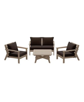 Outdoor 5-Piece Weathered Wood Modular Sectional Patio Furniture Sofa Set