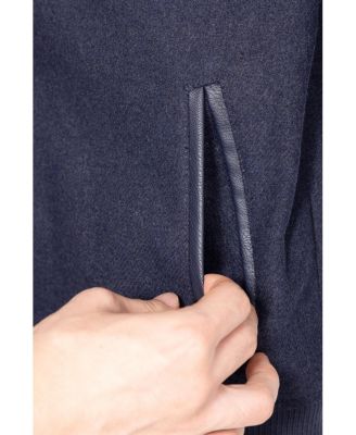 Boys Wool Varsity Bomber Jacket With Grainy PU Sleevees