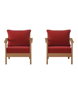 Outdoor Modern HDPE Patio Teak Club Chairs with Deep Seat Cushions (Set of 2)