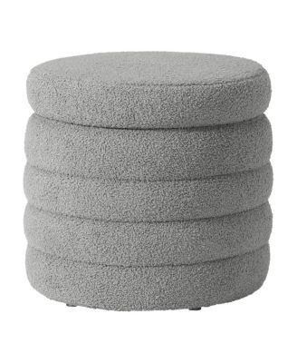 Mid-Century Modern Faux Sherpa Round Storage Ottoman