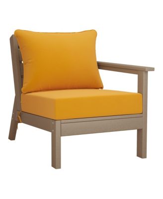 Outdoor Patio HDPE Right Arm Facing Sectional Weathered Wood Corner Club Chair with Patio Cushions