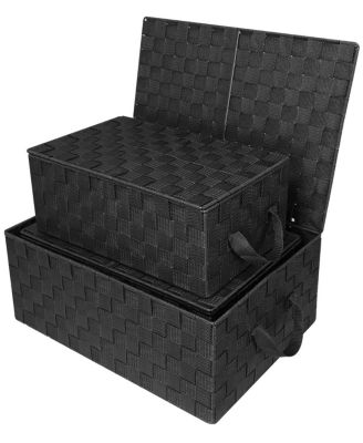 3 Pack Decorative Stackable Woven Basket with Lid and Built-in Rope Carry Handles - Great for Storage and Organization