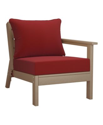 Outdoor Patio HDPE Right Arm Facing Sectional Weathered Wood Corner Club Chair with Patio Cushions