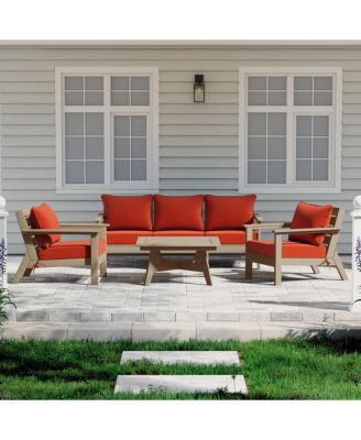 Outdoor 6-Piece Weathered Wood Modular Sectional Patio Furniture Sofa Set