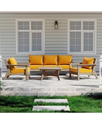 Outdoor 6-Piece Weathered Wood Modular Sectional Patio Furniture Sofa Set