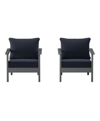 Outdoor Modern HDPE Patio Gray Club Chairs with Deep Seat Cushions (Set of 2)
