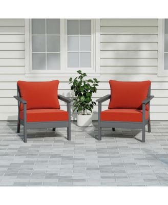 Outdoor Modern HDPE Patio Gray Club Chairs with Deep Seat Cushions (Set of 2)