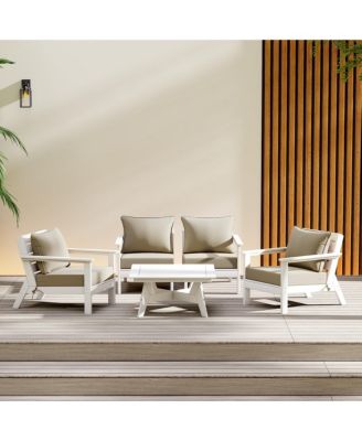 Outdoor 5-Piece White Modular Sectional Patio Furniture Sofa Set