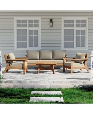 Outdoor 6-Piece Teak Modular Sectional Patio Furniture Sofa Set
