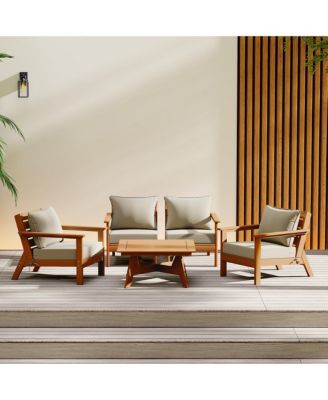 Outdoor 5-Piece Teak Modular Sectional Patio Furniture Sofa Set