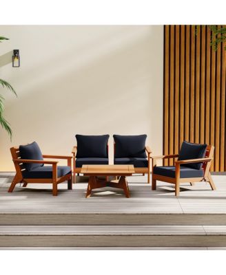 Outdoor 5-Piece Teak Modular Sectional Patio Furniture Sofa Set